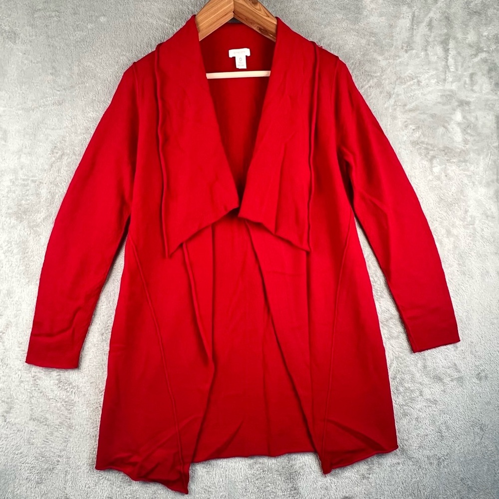 Chico's Cardigan Sweater Women 0 Red L/S 100% Wool Open Front Drape Neck Layer
